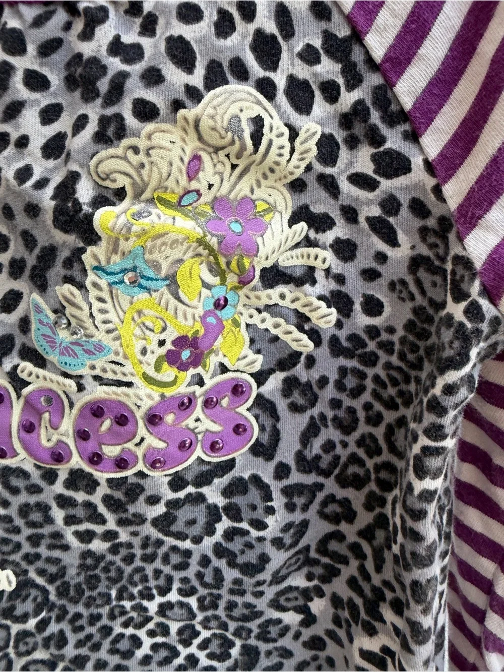 The Children's Place Girls 4 Purple Gray Princess Leopard Long Sleeve Top Shirt